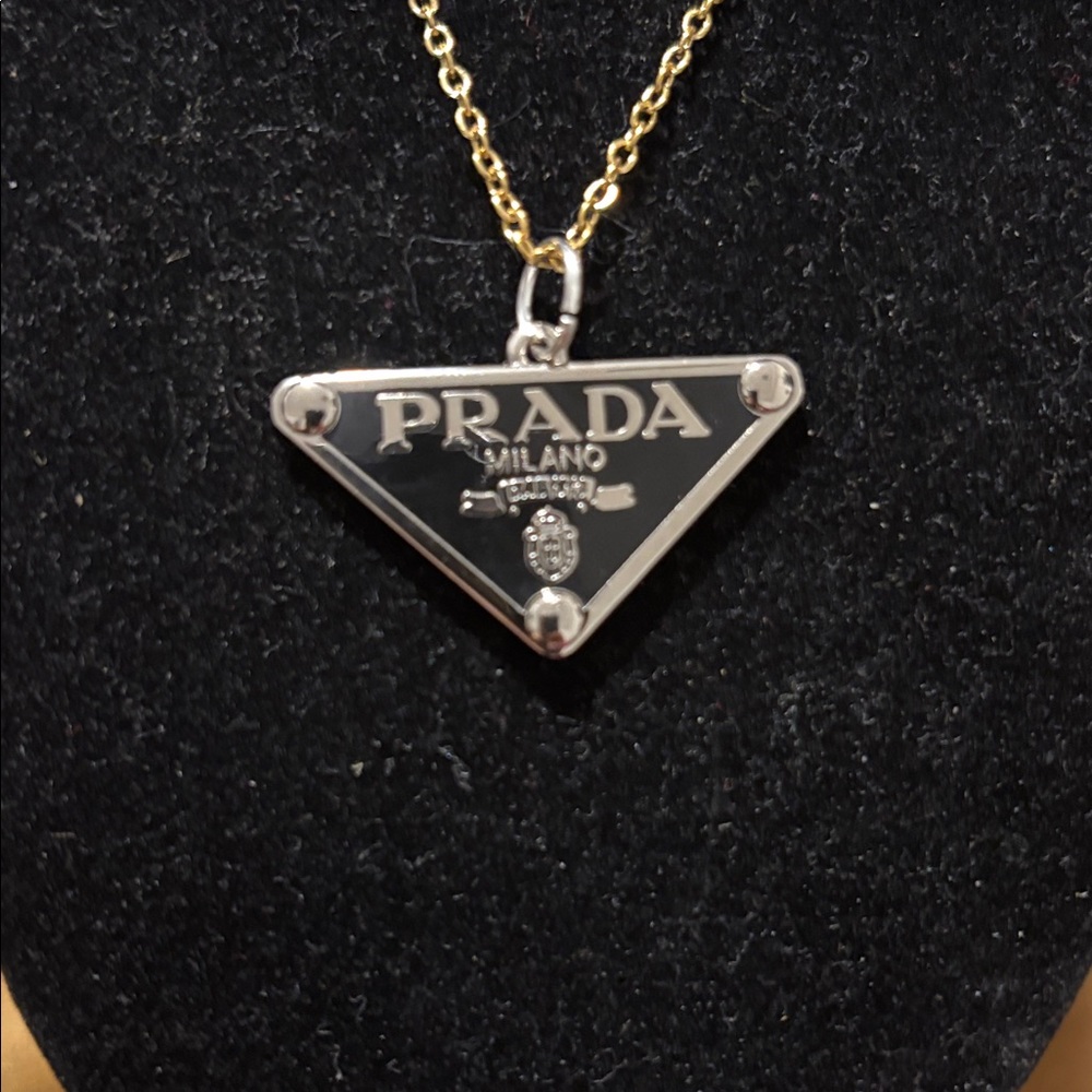 Prada Black and Silver Tone Pendant Stamped on unbranded stainless steel chain - Picture 2 of 3